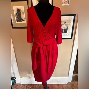 Kiyonna Vibrant Red 3/4 Sleeve Wrap Dress